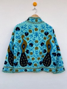 Veste courte matelassée en coton brodée Suzani unisexe coupe-vent élégante pour la plage, collection automne-hiver, cadeau pour elle - Product Image 2