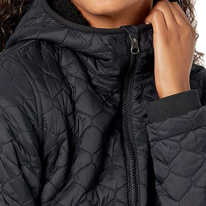 Quilted Hooded <b>Jacket</b> Women Solid Color Full Sleeve Zipper Closure Polyester Wadding Autumn Wear - Product Image 6