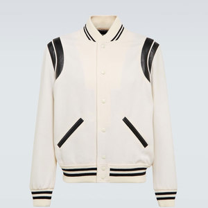 Veste universitaire crème pour homme avec bordure noire et fermeture boutonnée, coupe classique, style décontracté, vêtement d'automne, veste Lettermen - Product Image 1