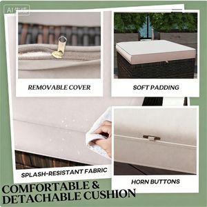 Sgabello da Esterno a Due Pezzi con Poggiapiedi in Rattan e Cuscino Crema, Poggiapiedi per Arredamento da Giardino - Product Image 3