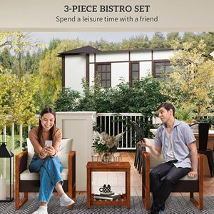 Set Bistrot da Esterno in Vimini Marrone con Cuscini, Arredamento da Giardino per Veranda, Cortile e Giardino - Product Image 4