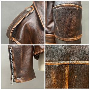 Chaqueta de Cuero Marrón Desgastada Estilo Motero para Mujer, Estilo Vintage - Product Image 5