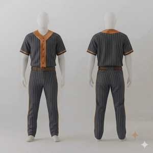 Uniforme de Béisbol Personalizado para Hombre, Jersey a Rayas Color Carbón con Ribete Marrón, Pantalones a Rayas Color Carbón, Cinturón Marrón, Traje Deportivo para Equipo - Product Image 1