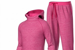 Ensemble de survêtement unisexe 100 % coton rose à capuche, col montant, manches longues, en molleton tricoté, 2 pièces, longueur intégrale, écologique et respirant - Product Image 2