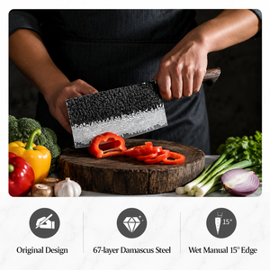 Cuchillo de carnicero de acero damasco negro de alta calidad, 67 capas, con mango de madera de fresno quemado, ideal para chefs. - Product Image 5