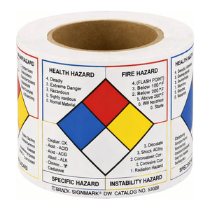 Étiquettes autocollantes Brady Write-On NFPA Diamond 4x4 pouces, résistantes à la chaleur et aux produits chimiques, imperméables pour le stockage de produits chimiques - Product Image 1