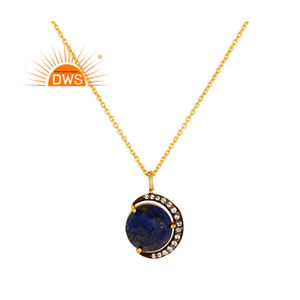 CZ Lapis Lazuli Gemstone Pendant Moon Designer Gold Plated Silver Chain Pendant Necklace Manufacturer Jewelry - Product Image 3