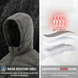 Veste matelassée légère pour homme avec capuche amovible, résistante à l'eau, isolée, pour l'hiver, avec impression de logo, vente en gros - Product Image 5