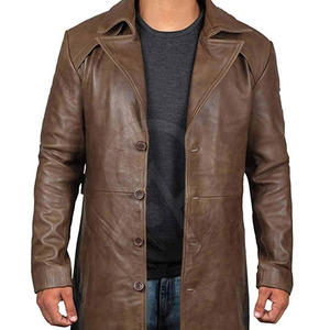 Premium Quality Genuine Leather Eco-Friendly Breathable Customizable <b>Trench</b> <b>Coat</b> <b>Men</b> Regular Style Comfortable Everyday Fashion - Product Image 4