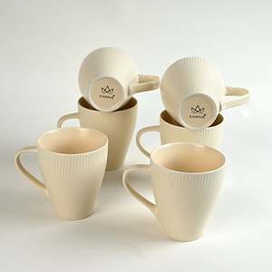 Pale Peach Unique New Bone China Ceramic Cups Set of 6 Microwave Safe Flowered Design <b>Cute</b> Sublimation Blank <b>Mugs</b> - Product Image 3