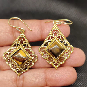 Fashion Irregular Accessories Tiger Eye Brass Earrings Electroplated Light Luxury High end Earrings - Product Image 2