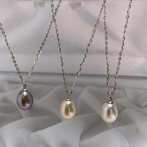 Collier pendentif en argent S925 naturel brillant, perle de riz en métal d'eau douce aurora, goutte d'eau, couleur étrange pour la mode - Product Image 3