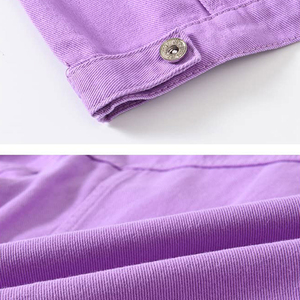 Men's Purple Denim Jacket Casual Solid Color Turn-<b>down</b> Collar Regular Sleeve Button Closure Spring Wear - Product Image 6