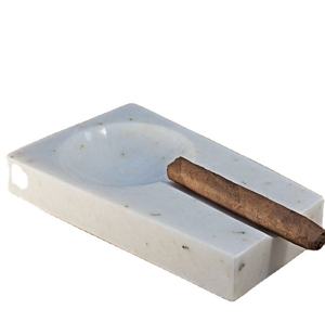 Vente tendance Porte-cigares en marbre blanc artisanal sans fumée Plateau à fumer rond en pierre moderne de luxe pour la maison, le restaurant, l'hôtel - Product Image 1