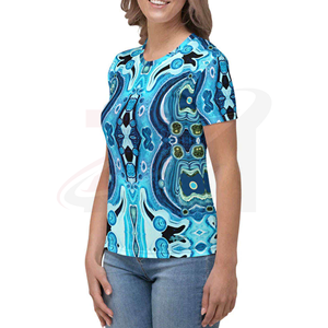 Women's Blue <b>Abstract</b> <b>Print</b> Crew Neck Short Sleeve T-Shirt Regular Fit Casual Woven 100% Polyester Spring Summer Style - Product Image 5