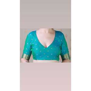 Sari en soie douce bleu aqua Meenakari Zari tissé avec bordure de temple, chemisiers et chemises pour femmes - Product Image 1