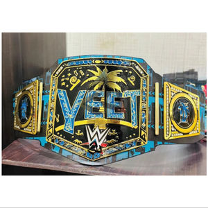 Cinturón de Campeonato de Lucha Libre Personalizado W-W-E YEET, 4 mm - Placas de Metal Chapadas en Oro y Correa de Cuero - Product Image 1