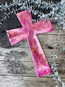 Cruz de Resina Cuadrada de ILAHI, Arte Folclórico, Patrón Simple, Bordes Lisos, Colores Vibrantes, Alta Calidad - Product Image 1