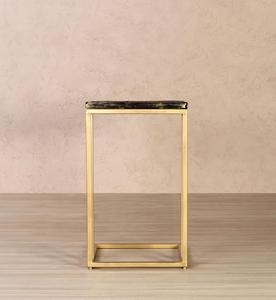Modern Brass <b>Side</b> <b>Table</b> With <b>Black</b> Stone Top Rectangle Geometric Base Indoor Living Room Furniture Decor - Product Image 2