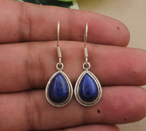 Natural Lapis Lazuli Solid 925 <b>Sterling</b> <b>Silver</b> Handmade Vintage <b>Drop</b> <b>Earrings</b> for Wedding Anniversary Party - Product Image 3