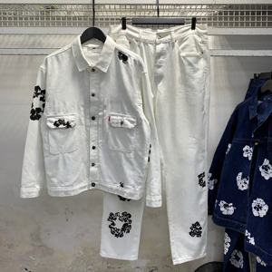 Ensemble en jean unisexe Streetwear Oversize en denim épais délavé avec imprimé couronne en coton et imprimé mousse - Product Image 5
