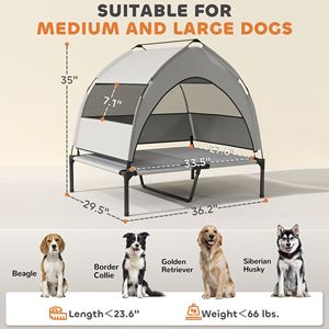 Cuccia Rialzata Portatile per Cani 91,4 cm x 74,9 cm x 88,9 cm con Tettuccio Rimovibile e Tappetino Rinfrescante, Lettino Rialzato per Animali Domestici da Esterno con Borsa per il Trasporto - Product Image 2