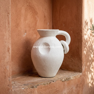 Jarrón de Terracota Blanco Rústico Lamunata, Maceta de Cerámica con Asa, Florero de Mesa, Exportador Mayorista - Product Image 2