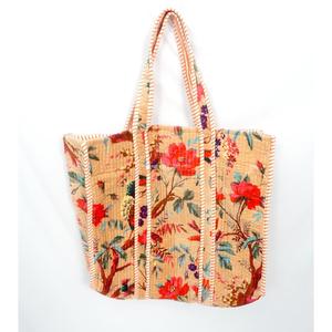Bolso Tote de Terciopelo Bohemio con Bordado Floral, Diseño de Bloques de Madera, Estilo Indio, Abierto por Arriba, Bolso de Compras Grande para Todas las Estaciones - Product Image 1
