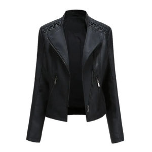 Veste de moto en cuir véritable pour femmes, tricotée, respirante, coupe courte et ajustée, grande taille, nouvelle collection, hiver, meilleure qualité - Product Image 4