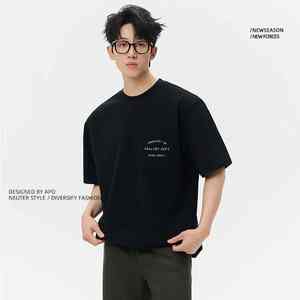 T-shirt pour homme en coton personnalisé à manches courtes, style tendance imprimé, col rond, coupe ample - Product Image 2