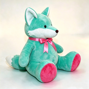 Peluche renard vert menthe personnalisée, adorable peluche renard, peluche renard avec nœud blanc, peluche renard assis, peluche renard douce. - Product Image 3