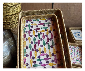 Panier de rangement moderne en rotin naturel pour cuisine, motif feuille verte, écologique, empilable, décoration d'intérieur - Product Image 1