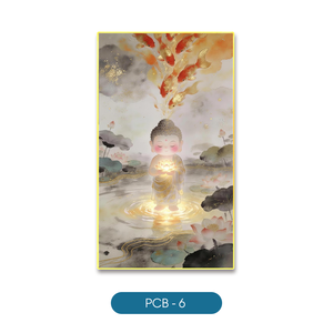 Arte mural contemporáneo de Buda con peces dorados y estampado de loto en acuarela, lienzo enmarcado, decoración interior PCB-6 - Product Image 5