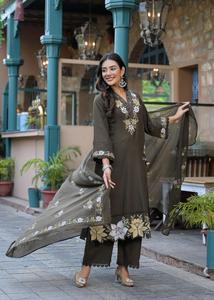 Ensemble de salwar kameez en coton vert brodé avec dupatta, vêtements ethniques traditionnels pour femmes, Inde, Pakistan, tenue décontractée pour Diwali - Product Image 3