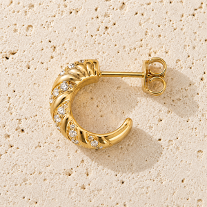 14K <b>Solid</b> <b>Gold</b> IGI Certified Spiral Hoop Earrings Featuring 0.80CT Lab-Grown Diamonds Modern Spiral <b>Huggie</b> Design - Product Image 5