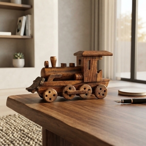 Handcrafted Indonesian <b>Wooden</b> Steam Locomotive <b>Train</b> Miniature Vintage <b>Wooden</b> Vehicle Model Home Office Tabletop Decor Display - Product Image 6