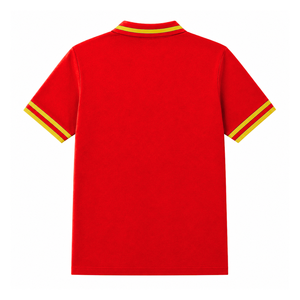 เสื้อโปโล NSPDK สำหรับสตรี สีแดงลายทอง คอวี ผ้าปิเก้ถัก แขนสั้น ปักลายตราสัญลักษณ์ เสื้อยืดคอปก สไตล์กรีก - Product Image 4