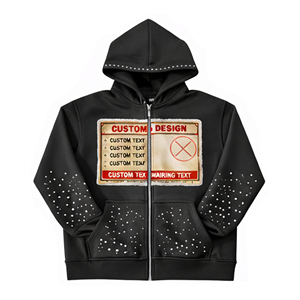 เสื้อฮู้ดซิปโอเวอร์ไซส์ลายกราฟิกฤดูหนาวปี 2026 รุ่นใหม่ ผ้าฝ้าย 100% ตกแต่งโลโก้ด้วยคริสตัลแบบ DTG สั่งทำได้ ไม่มีกระเป๋า ไม่มีเชือกผูก - Product Image 6