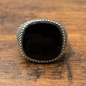 Minimalist Style Cushion Cut Black Onyx <b>Ring</b> 925 Sterling <b>Silver</b> Textured Studded Frame Signet <b>Ring</b> for <b>Men</b> - Product Image 2