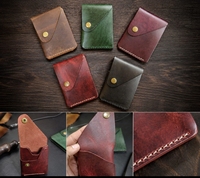 Dompet Kartu Nama & Uang Minimalis Kulit Asli Berkualitas Tinggi, Tahan Lama, Motif Jahitan Vintage, untuk Penggunaan Sehari-hari