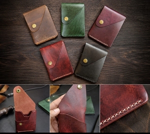 Cartera Minimalista de Cuero Genuino Personalizada, Duradera, con Patrón de Hilo Vintage, para Uso Diario, para Tarjetas de Visita y Dinero - Product Image 3
