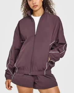 Ensemble coupe-vent OEM 2026 personnalisé, nouvelle collection hiver, avec passepoil, survêtement respirant à capuche 100 % coton pour femme, coupe oversize - Product Image 1