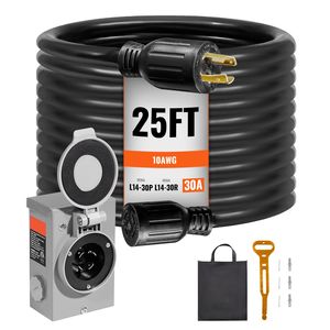 Kit Scatola di Ingresso Alimentazione Generatore 30 Amp con Cavo di Prolunga Elettrica RV da 25 FT NEMA L14-30P/L14-30R STW 10 AWG - Product Image 3