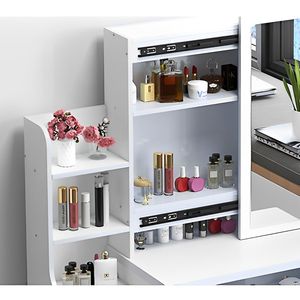 Fashionable Makeup Vanities Vanity <b>Desk</b> with Mirror and 3-Color Lighting Chair and Table <b>Set</b> for Daily & Special Occasions - Product Image 4