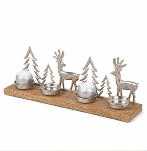 Portavelas Navideño de Aluminio Plateado con Base Rústica de Madera de Mango, para 4 Velas de Té, en Oferta - Product Image 5