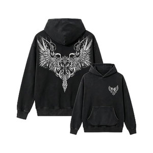 Sudadera con capucha unisex Y2K con pedrería, lavado ácido, gráfico gótico, oversize, estilo grunge, estampado de calavera y alas, corte casual, tipo jersey - Product Image 3