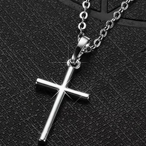 สร้อยคอจี้ไม้กางเขนทำจากเหล็กไทเทเนียมใหม่สำหรับผู้ชายและผู้หญิงทำจากสเตนเลส - Product Image 1