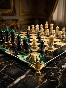 Green Marble Epoxy Resin <b>Chess</b> <b>Set</b> Handmade 30cm <b>Board</b> Luxury Game <b>Board</b> Home Decor Collectible Item - Product Image 6