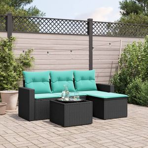 Juego de sofás de patio de ratán sintético negro de 5 piezas con cojines, elegantes muebles de exterior - Product Image 1