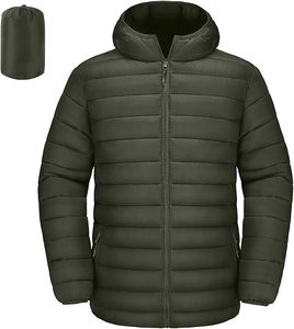 Chaqueta Acolchada Ligera con Capucha para Adultos, Ropa Casual de Invierno, Diseño Comprimido, Abrigo de Poliéster Verde Oliva - Product Image 1